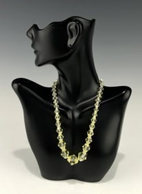 EARLY 20TH CENTURY FACETED LEMON YELLOW GLASS BEAD NECKLACE WITH FILIGREE CLASP