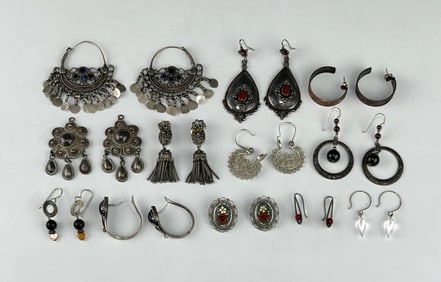 LOT OF TWELVE PAIRS OF VINTAGE MIXED MATERIAL EARRINGS