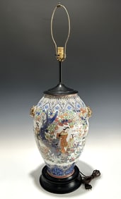 LARGE ANTIQUE JAPANESE PORCELAIN VASE TABLE LAMP, MEIJI PERIOD