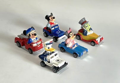 FIVE VINTAGE MATCHBOX DISNEY CHARACTER DIE-CAST VEHICLES, CIRCA 1979