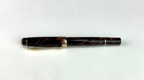 MARBLED BROWN RESIN ROLLERBALL PEN WITH PALM TREE EMBLEM