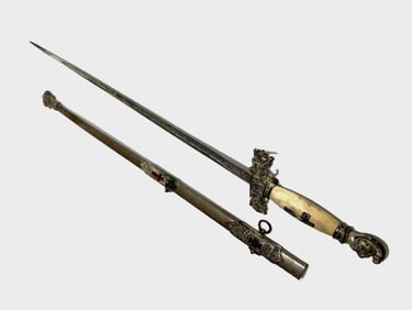 ANTIQUE FRATERNAL MASONIC CEREMONIAL SWORD WITH SCABBARD