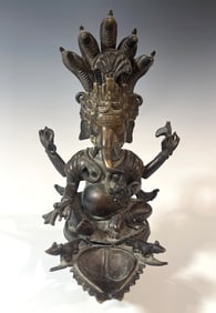 ANTIQUE 18TH/19TH CENTURY INDIA/NEPAL BRONZE LAMP STATUE OF GANESHA