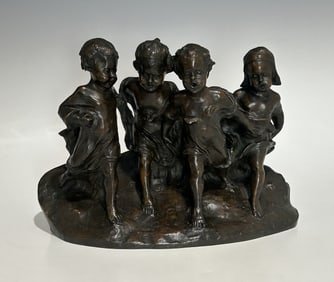 19TH CENTURY ARTIST-SIGNED BRONZE SCULPTURE OF CHILDREN