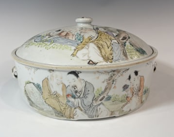 LARGE ANTIQUE CHINESE REPUBLIC QIANJIANG ENAMEL PORCELAIN LIDDED BOWL