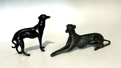 LOT OF TWO ANTIQUE/VINTAGE BRONZE GREYHOUND FIGURINES