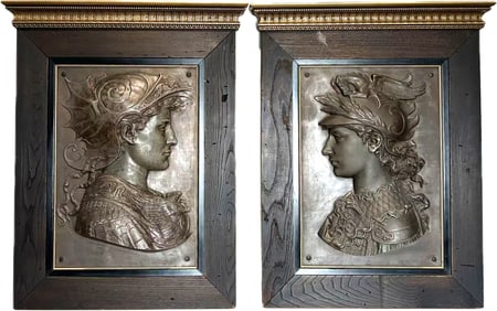 FRENCH BRONZE RELIEF BUST PORTRAIT PLAQUES: PERSEUS AND ALEXANDER THE GREAT