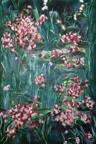 POND'S EMBRACE, LARGE ABSTRACT ACRYLIC MIXED MEDIA ON CANVAS BY GERALDINE ABDOO