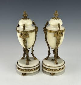 PAIR OF 19TH CENTURY FRENCH ORMOLU-MOUNTED ALABASTER URNS