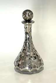 VINTAGE STERLING SILVER OVERLAY GLASS PERFUME BOTTLE