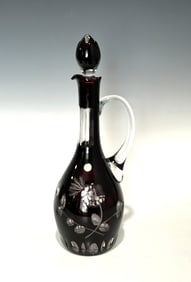 POLISH RUBY CUT-TO-CLEAR GLASS PITCHER WITH STOPPER