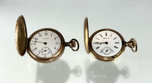 LOT OF TWO ANTIQUE AMERICAN POCKET WATCHES: WALTHAM AND HAMPDEN