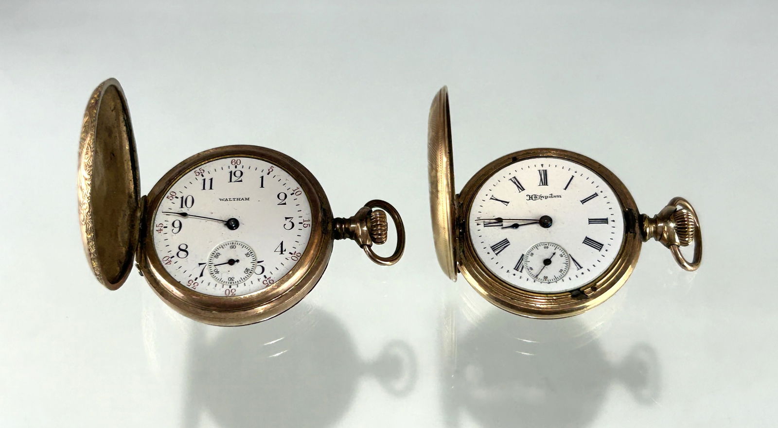 LOT OF TWO ANTIQUE AMERICAN POCKET WATCHES: WALTHAM AND HAMPDEN (1 of 7)