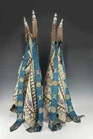 RARE CHINESE QING DYNASTY SILK EMBROIDERED MILITARY DRAGON FLAGS