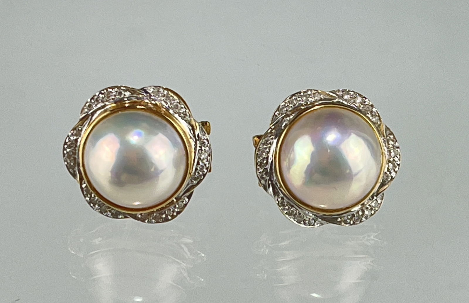 PAIR OF 14K GOLD, DIAMOND, AND MABE PEARL EARRINGS (1 of 5)