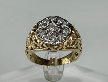 VINTAGE GENTLEMAN’S 14K YELLOW GOLD CLUSTER DIAMOND RING