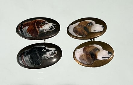 TWO PAIRS OF ART DECO ENAMEL DOG PORTRAIT CUFFLINKS