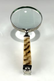 VINTAGE STEEL AND CARVED BONE MAGNIFYING GLASS, MID-20TH CENTURY