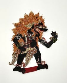 FINELY CARVED VINTAGE BALINESE WAYANG KULIT SHADOW PUPPET OF BRAHALA