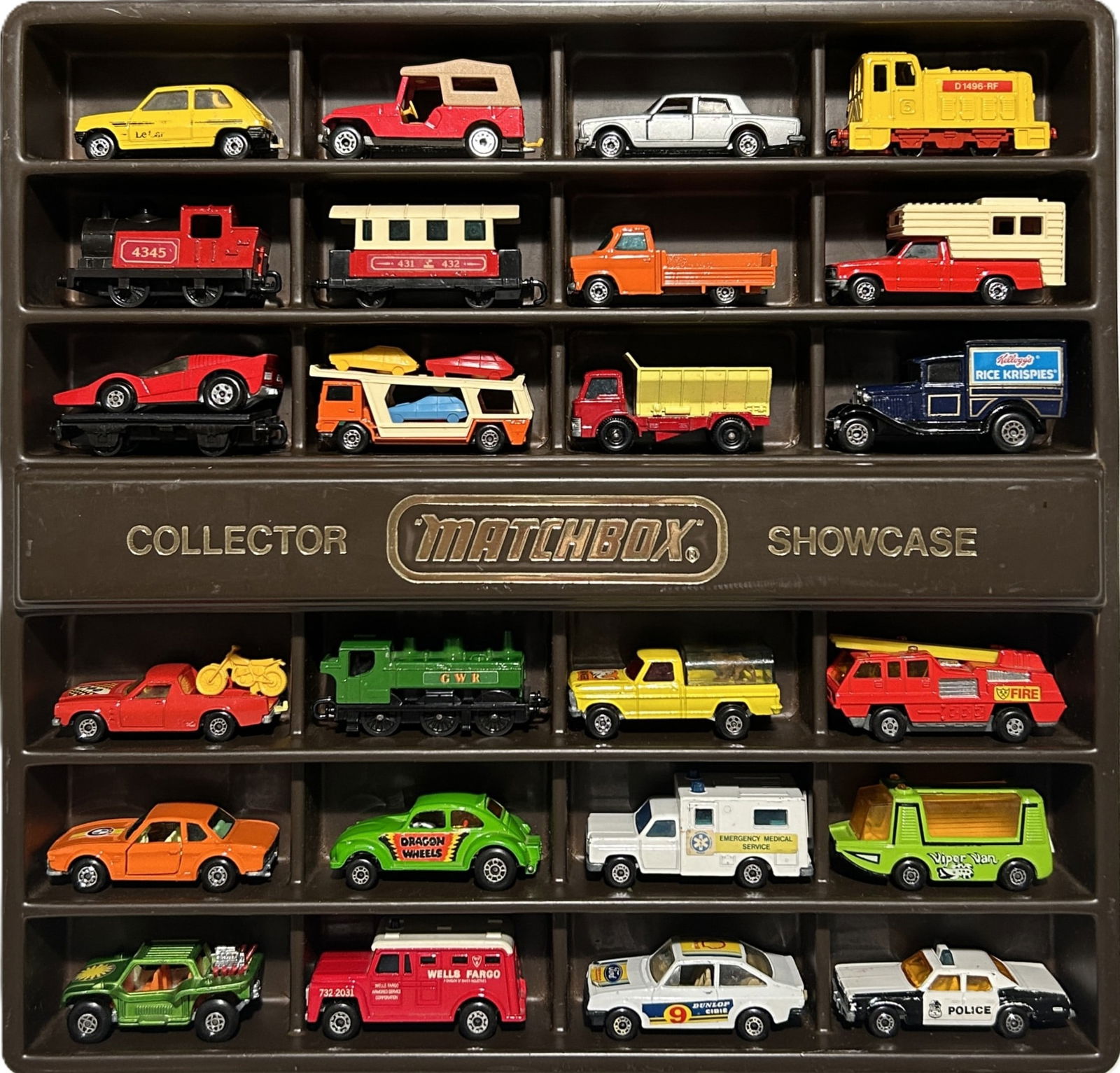VINTAGE MATCHBOX DIE-CAST VEHICLES IN COLLECTOR SHOWCASE, CIRCA 1970s (1 of 14)