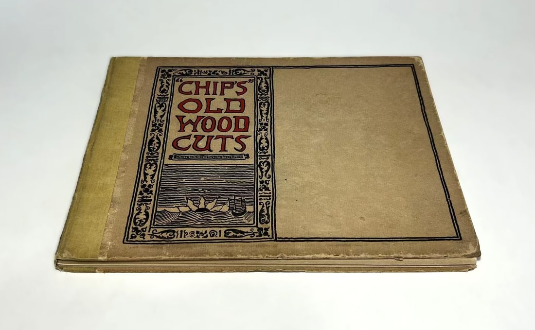 SCARCE VINTAGE ART BOOK “CHIP’S OLD WOOD CUTS,: By R. H. Russell, New York, 1895. This charming illustrated volume presents a series of humorous and satirical woodcut-style illustrations, reflecting the popular graphic traditions and social comment