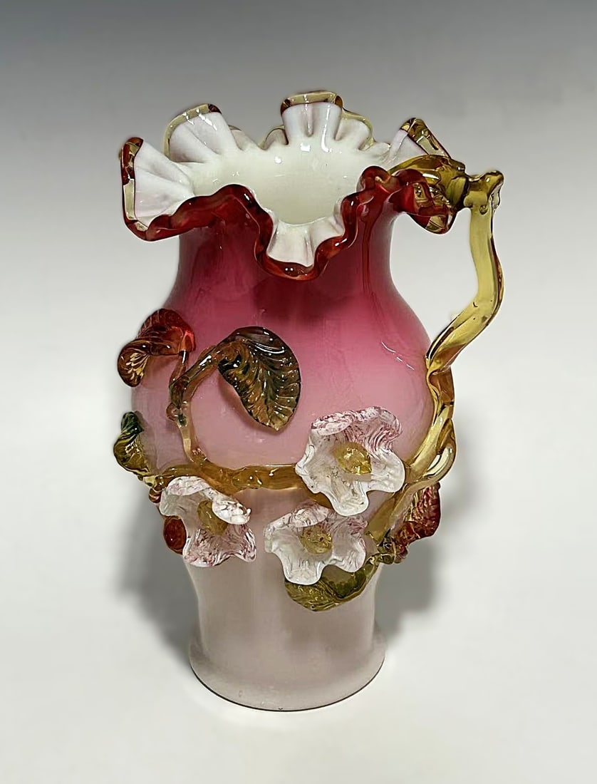 STEVENS & WILLIAMS VICTORIAN PEACHBLOW CASED ART GLASS CELERY VASE (1 of 6)