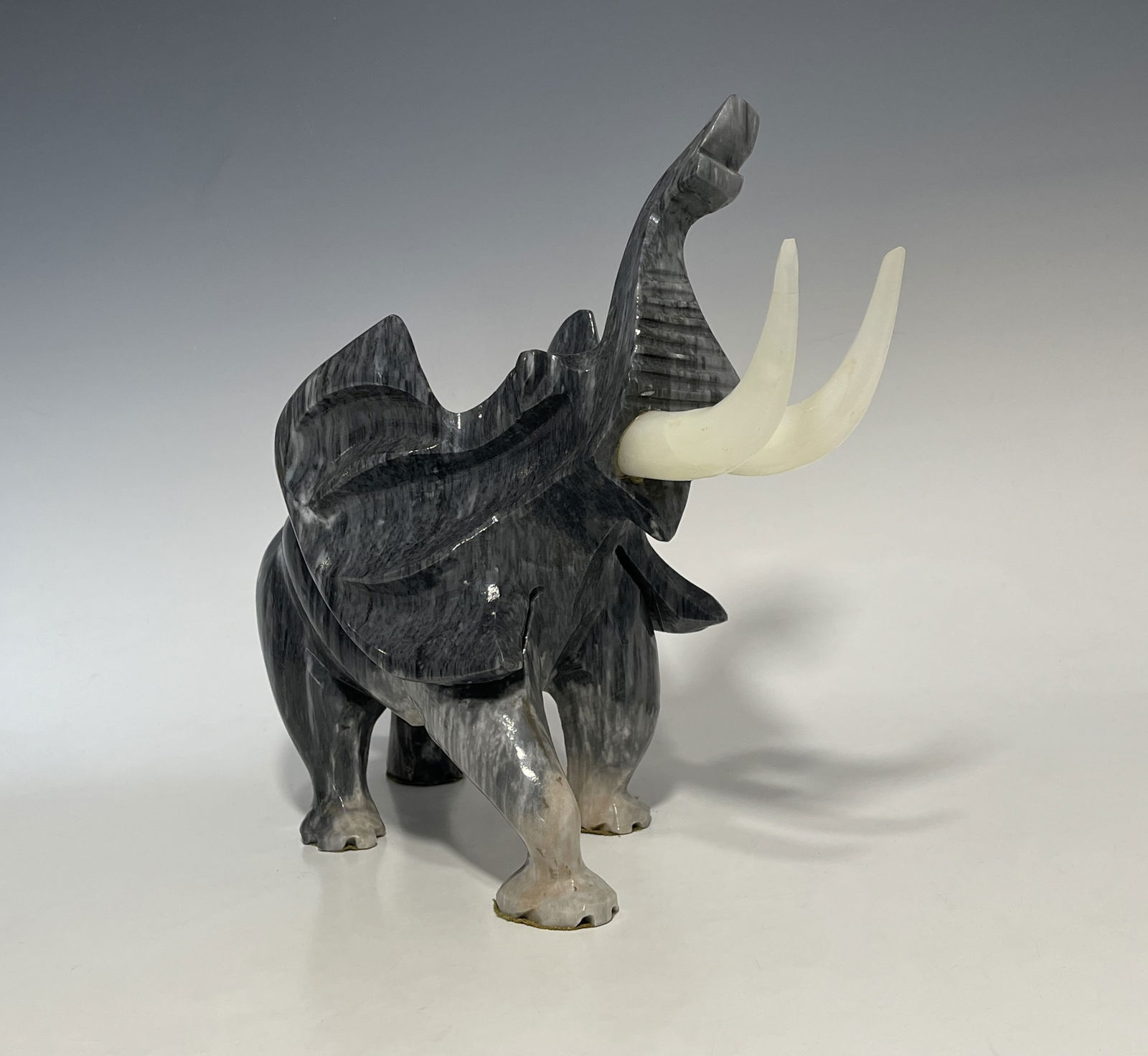 LARGE VINTAGE HAND-CARVED MARBLE / ONYX ELEPHANT SCULPTURE (1 of 6)