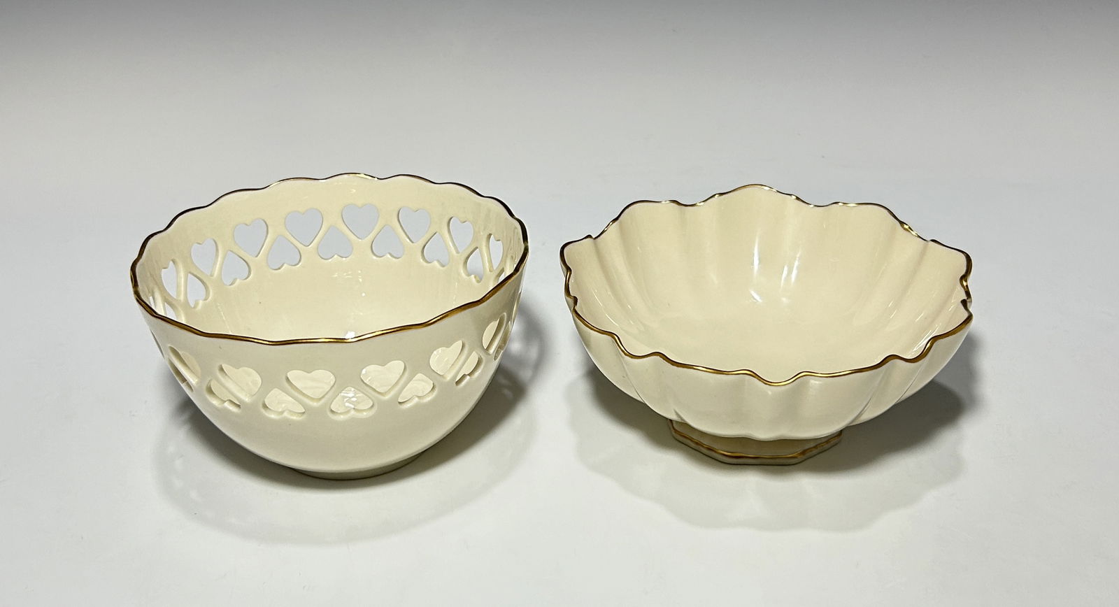 TWO VINTAGE LENOX BOWLS, ONE WITH HEART CUTOUTS AND THE OTHER WITH FLUTED SCALLOPED RIM (1 of 7)