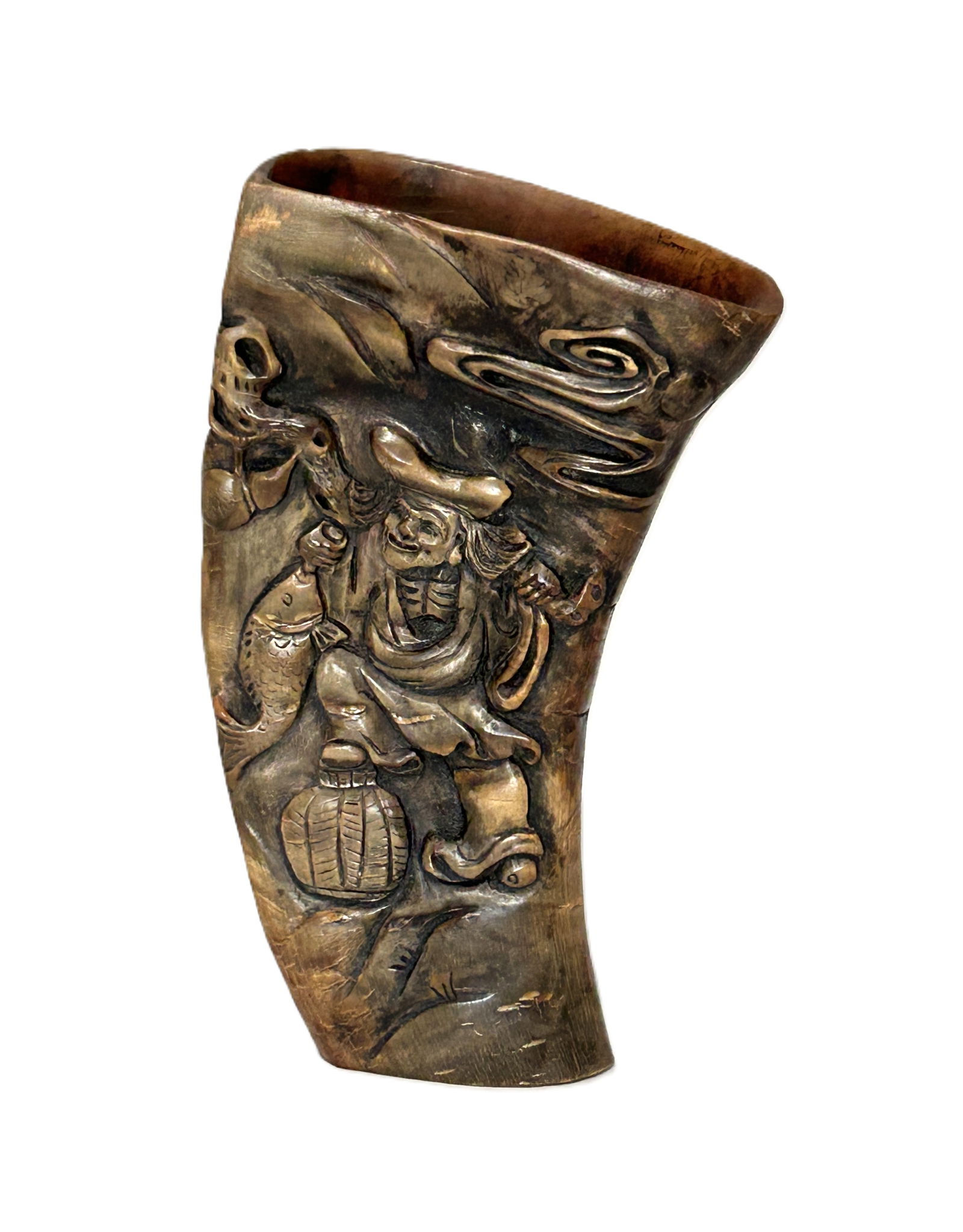 ANTIQUE CHINESE 19TH CENTURY CARVED OX HORN VASE (1 of 8)