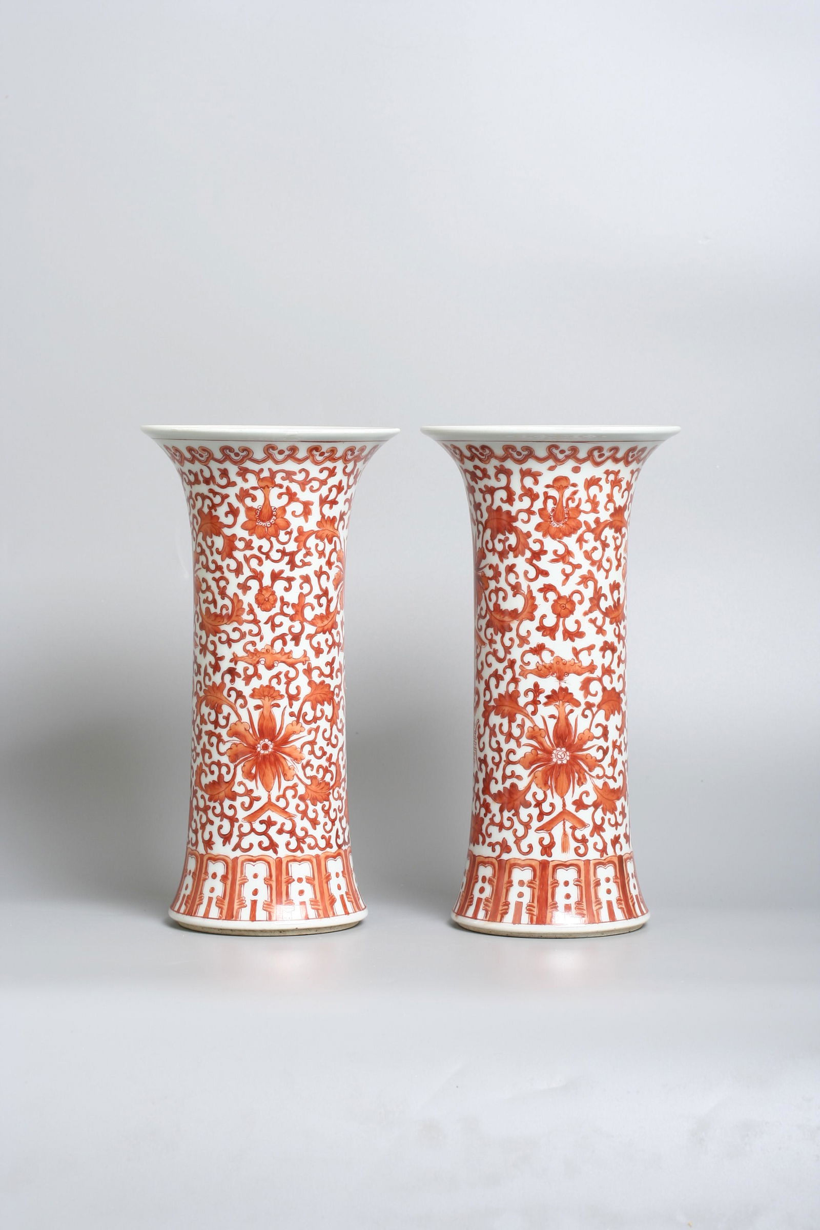 A pair of Chinese porcelain iron red vases (1 of 9)