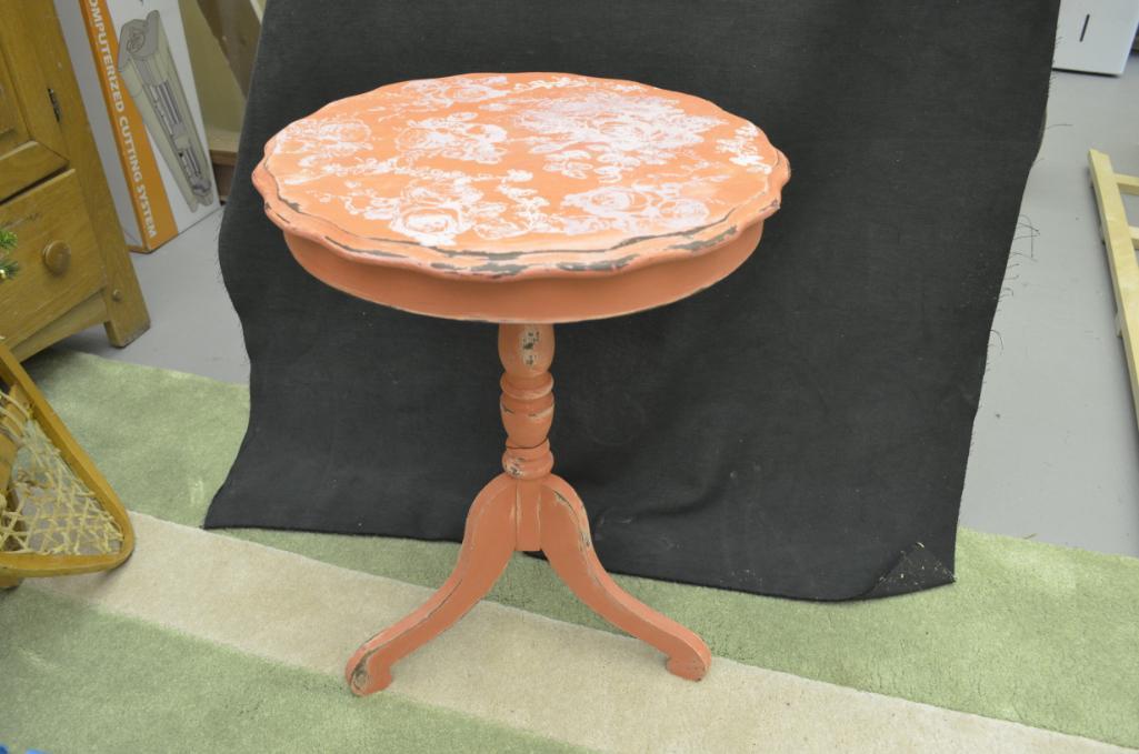 Antique Red Floral Side Table (1 of 4)