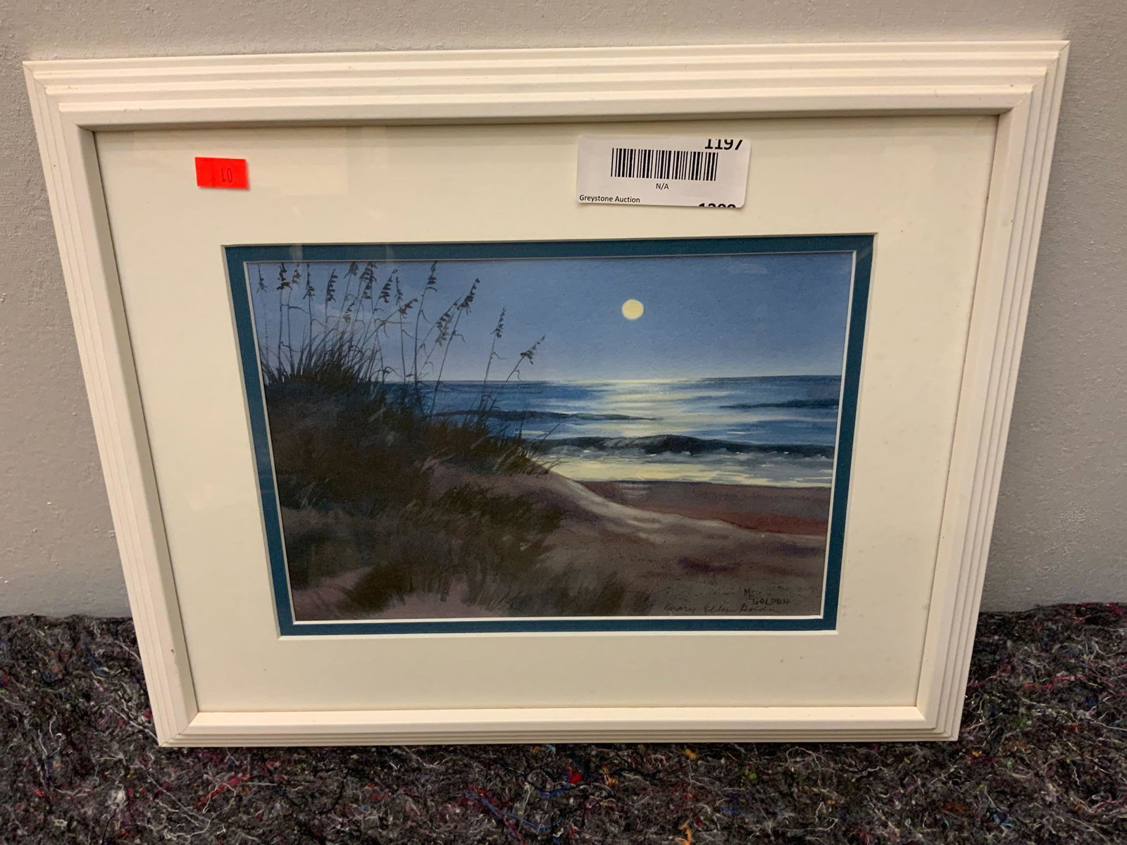 Framed and matted watercolor: Framed and matted watercolor by Mary Ellen, Wilmington North Carolina artist. Silent night size, 13”x 16”