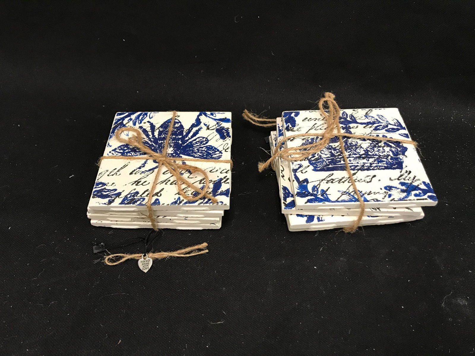 Handmade Regal Coasters: 8 total handmade navy blue and white coasters
