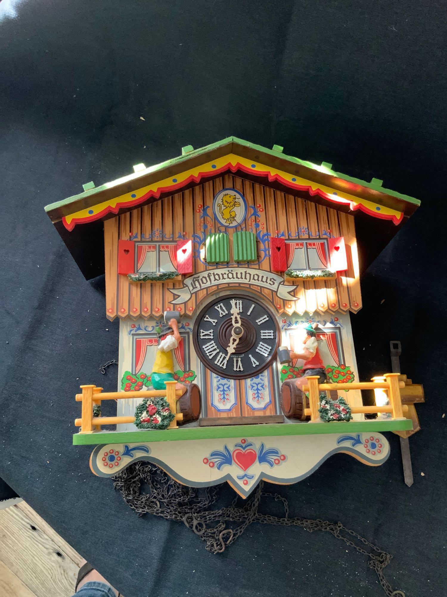Antique German cuckoo clock: Vintage antique German cuckoo clock refer to pictures for condition. Made in west Germany, E Schmeckembecher.. Great pierce nice colors in good condition!