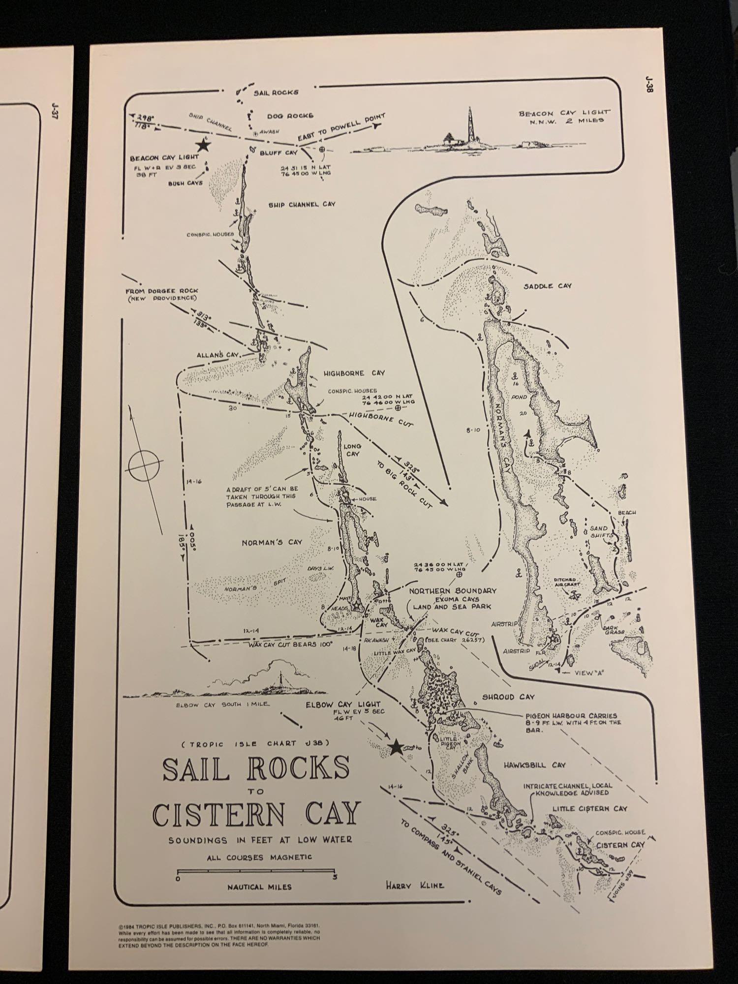 Boating Maps, sail rocks to cistern cay, spaniel cay,: Maps from 1981 tropic Isle publishers, Inc By Harry Kline, sale rocks to cistern Cay, staniel cay, allans cay harbour. Size 11“ x 17“