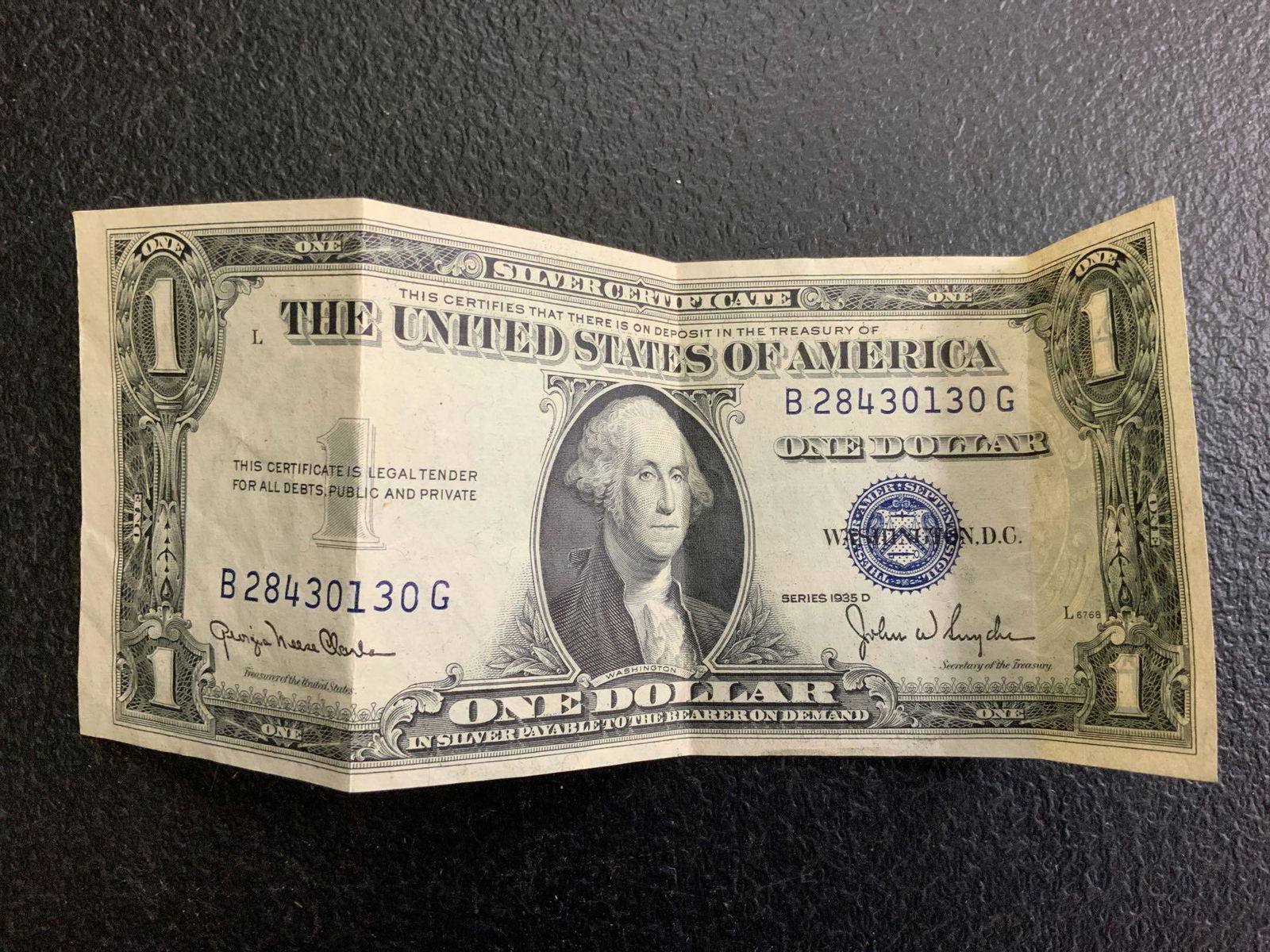 Series1935D silver certificate dollar bill (1 of 2)