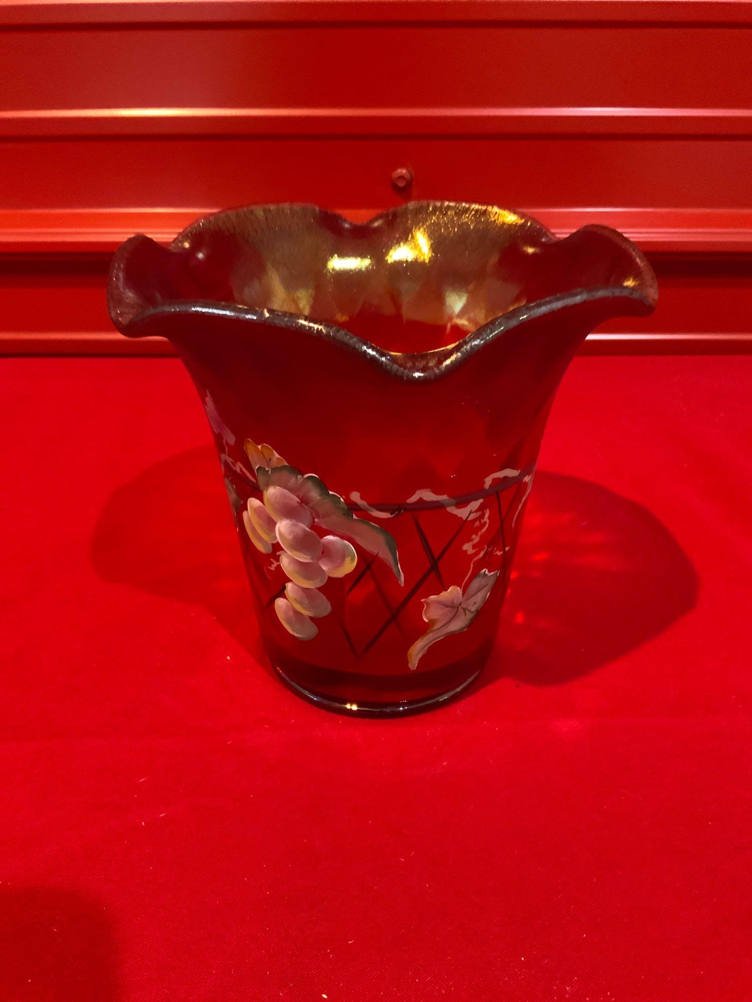 Fenton vase ruby iridescent sign by the artist (1 of 7)