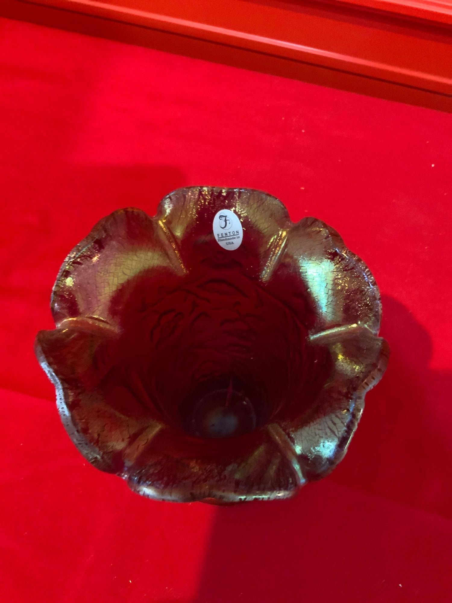 Fenton iridescent peacock vase (1 of 4)