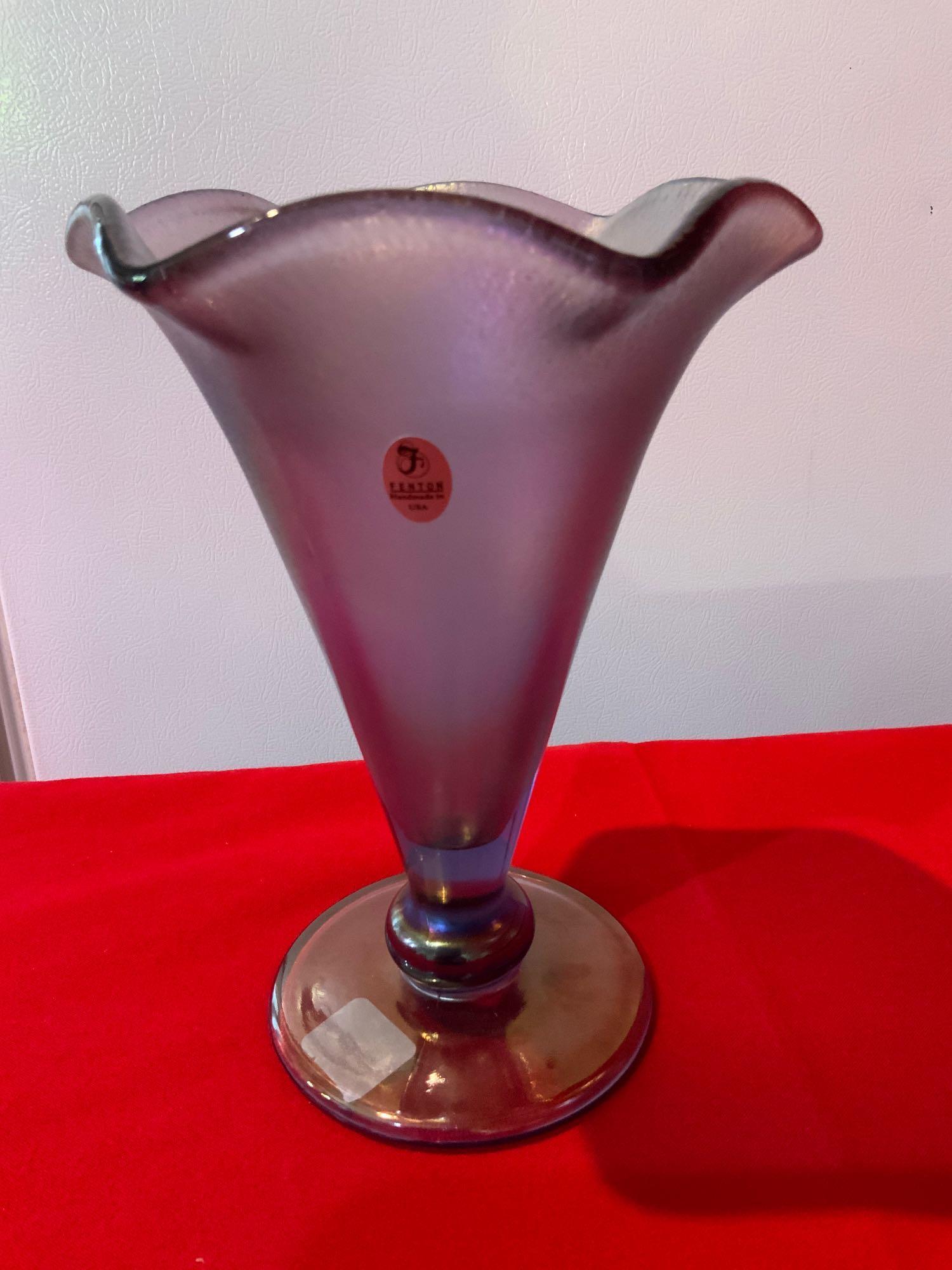 Fenton purple ruffled iridescent vase (1 of 3)