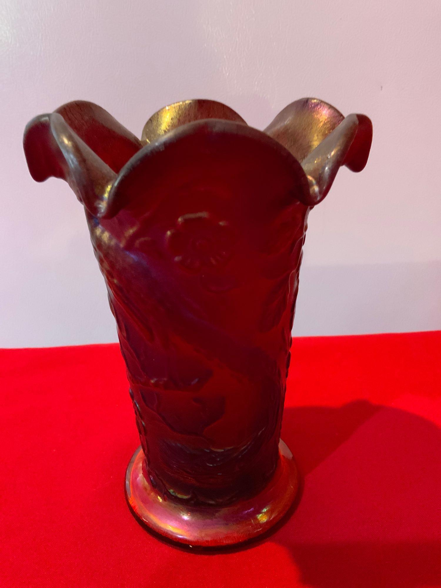 Fenton iridescent peacock vase (1 of 4)