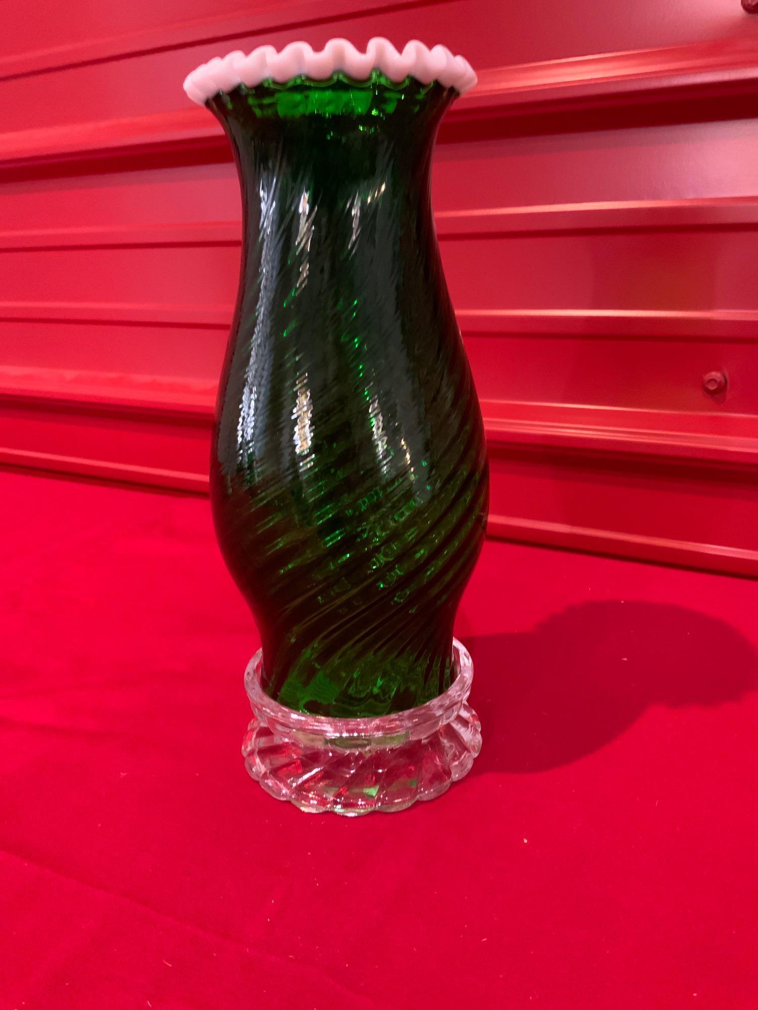 Fenton Emerald green swirl pattern  Hurricane lantern, (1 of 12)
