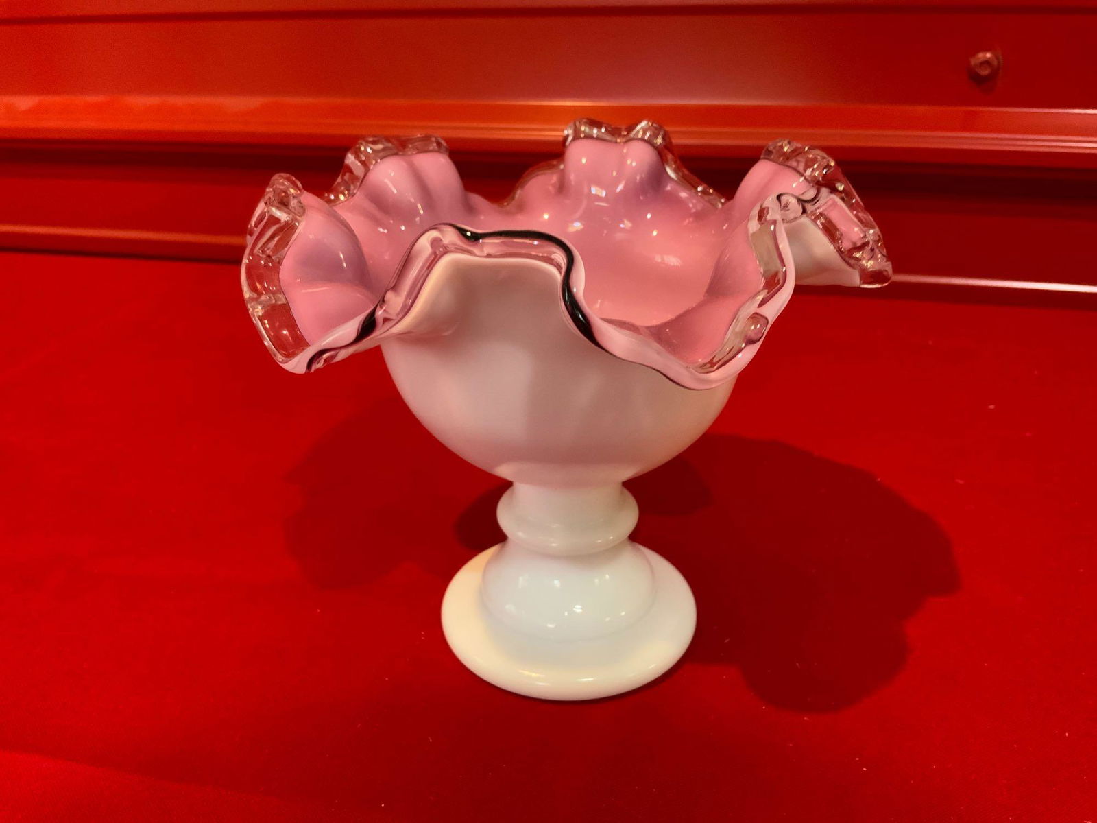 Fenton peach crest tall vase, ruffled (1 of 4)