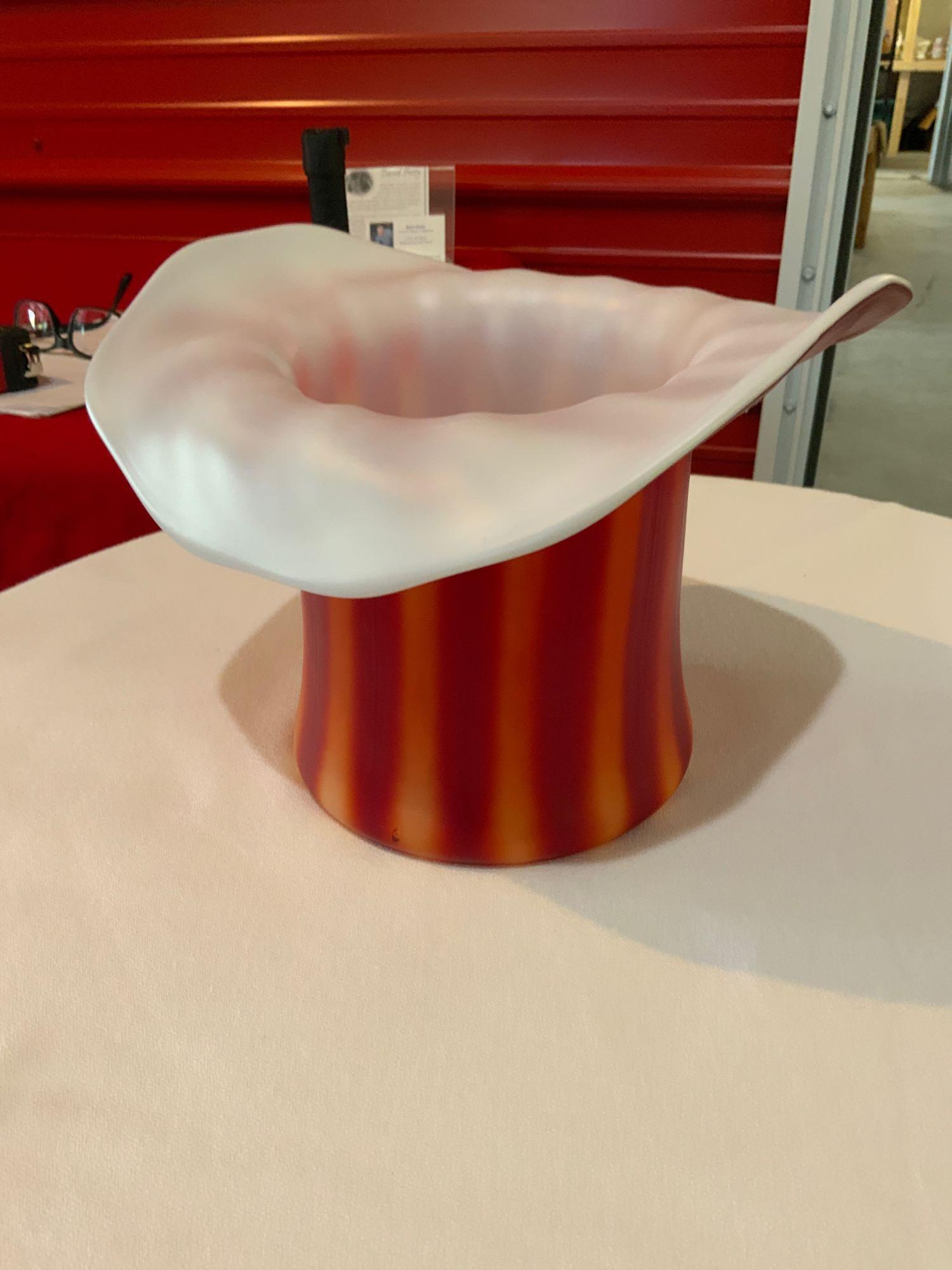 Fenton, large top hat in ruby and gold stripes (1 of 5)