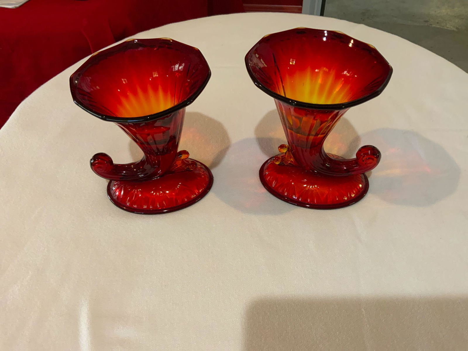 Fenton, ruby red cornucopia set (1 of 4)