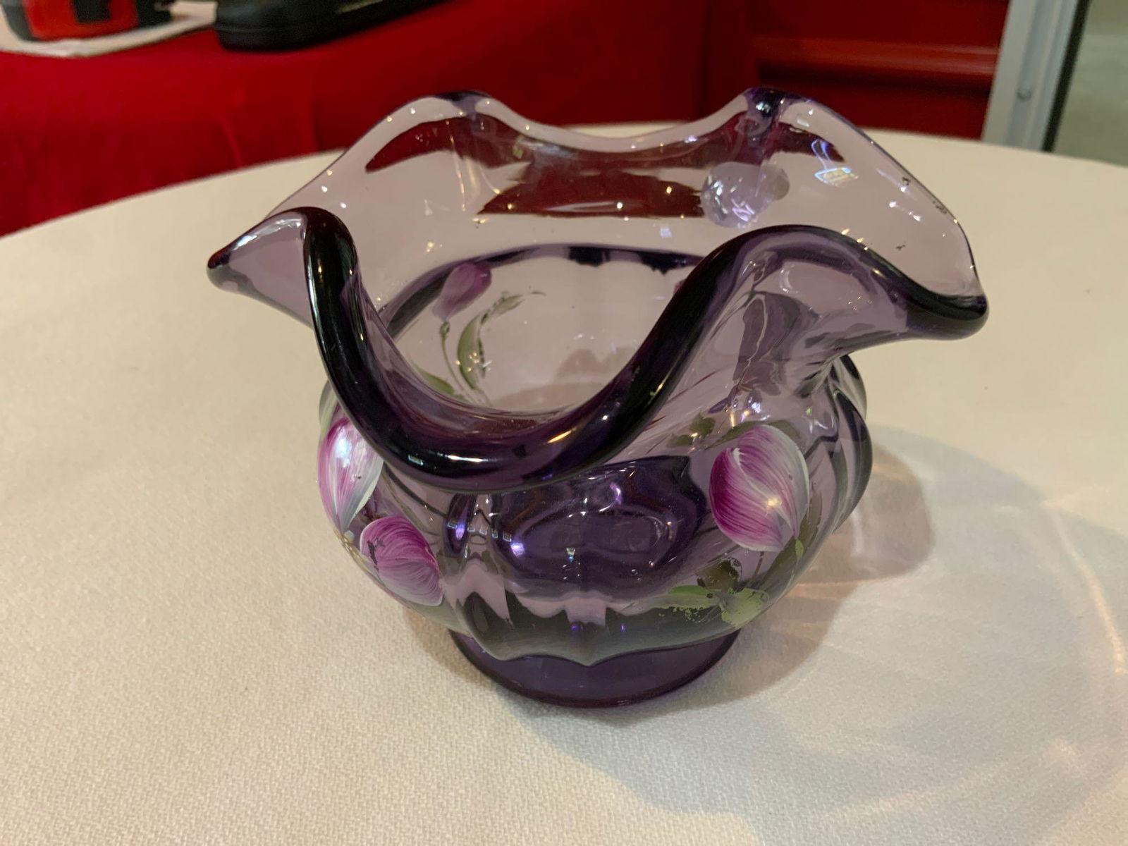 Fenton, purple amethyst, hand painted ruffled edge bowl (1 of 4)