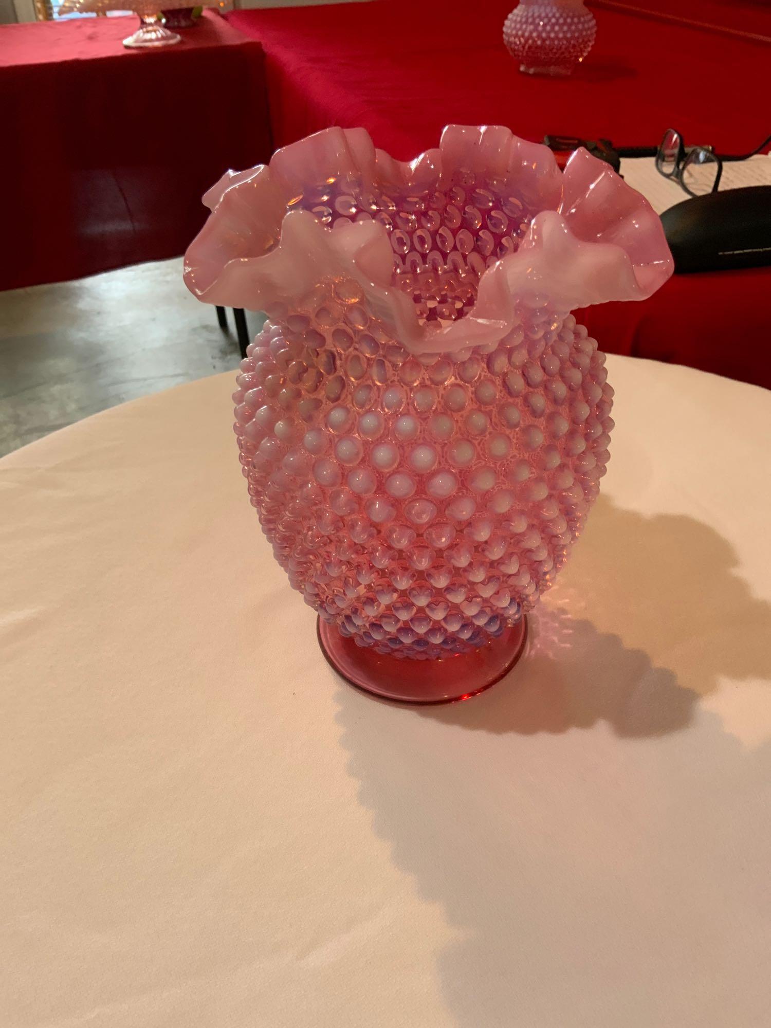 Fenton cranberry hobnail Opalescent large vase (1 of 4)