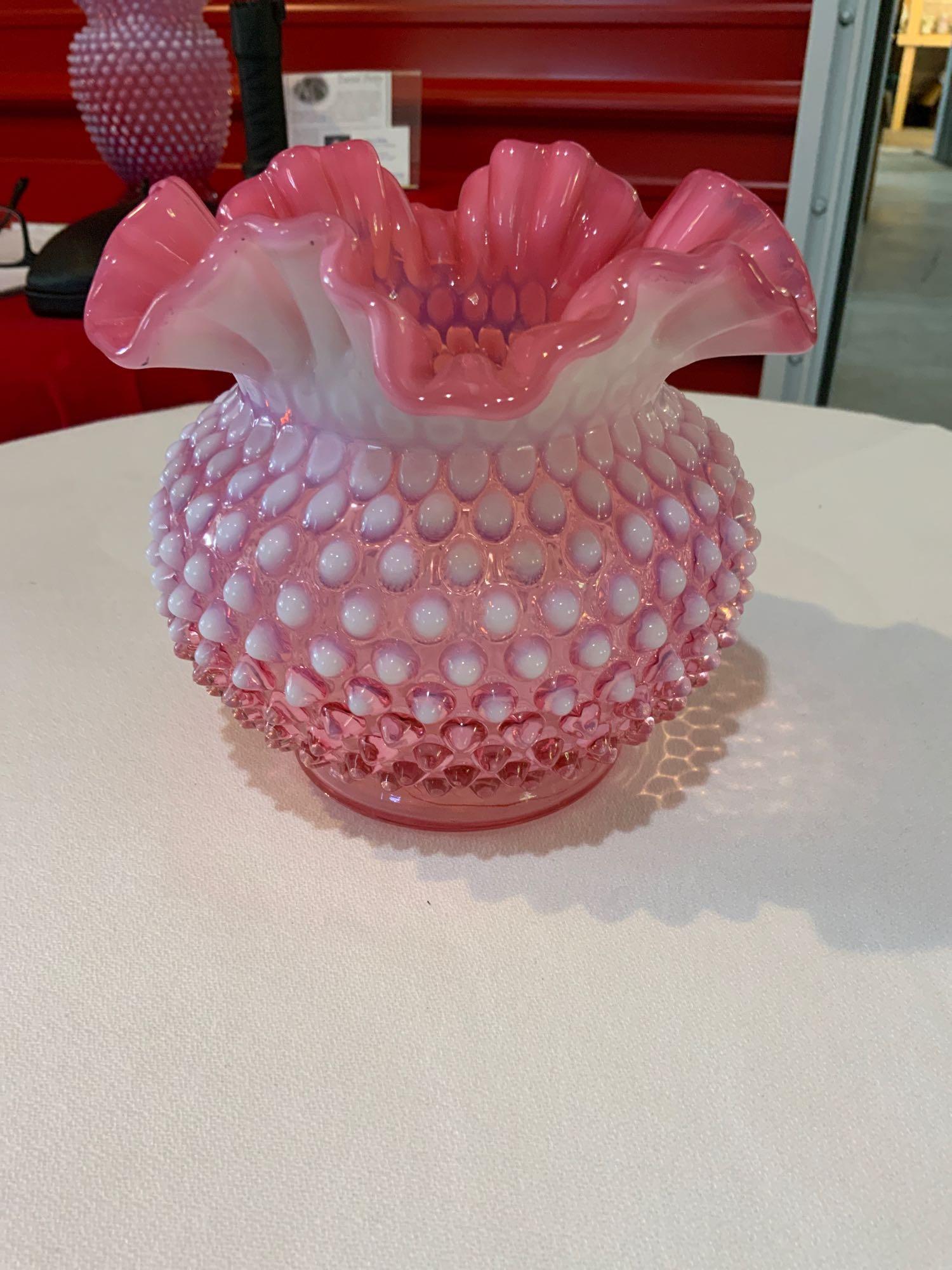 , Fenton cranberry hobnail Opalescent large vase (1 of 4)