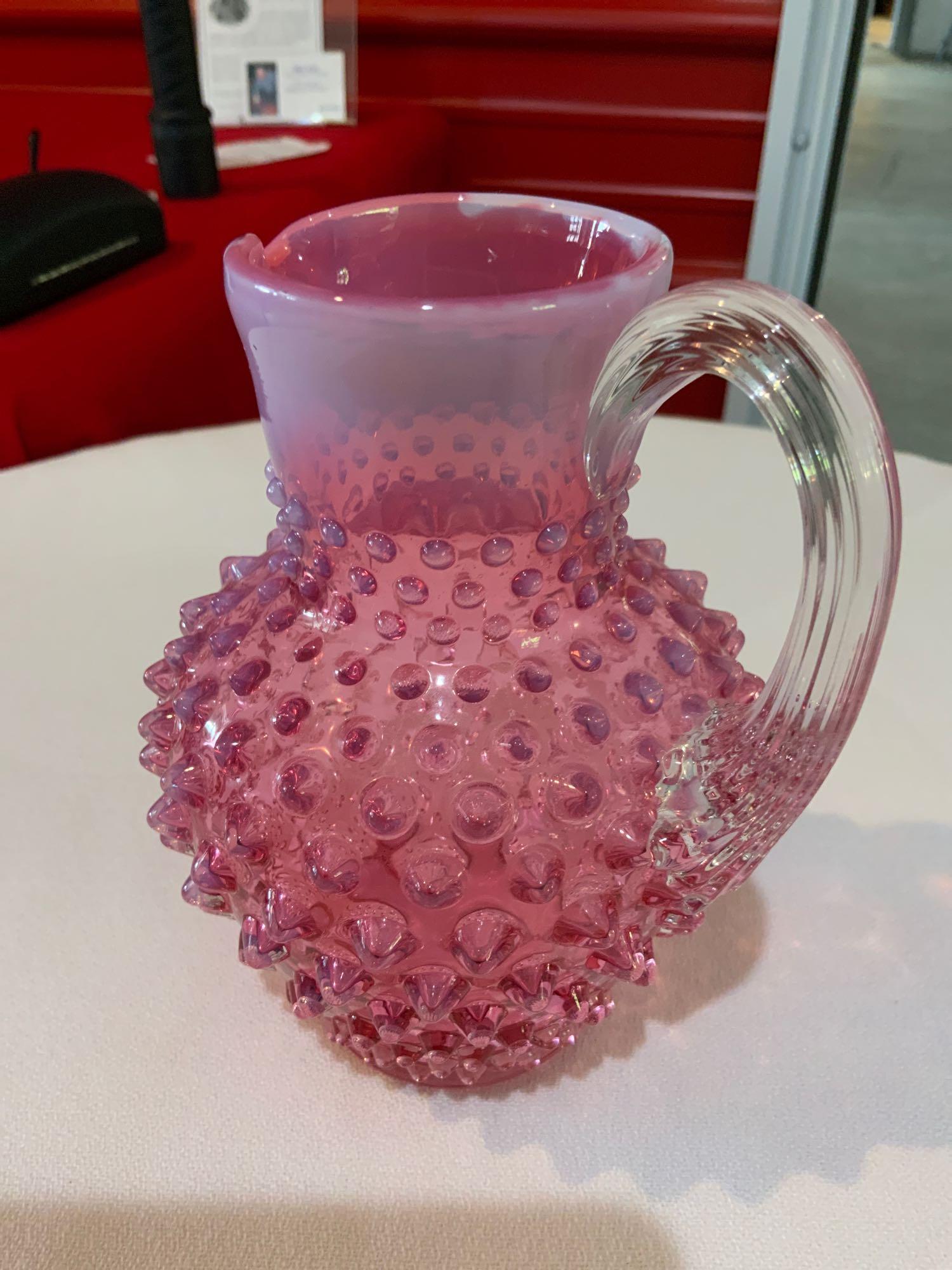 , Fenton cranberry hobnail opalescent pitcher (1 of 4)