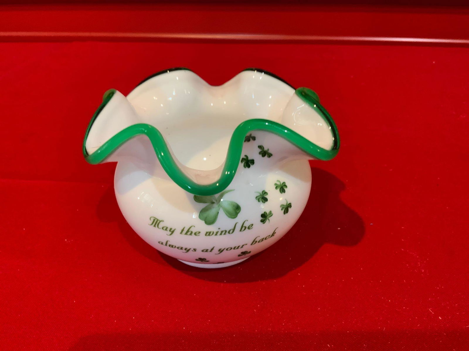 Fenton, milk glass Irish Emerald crest vase, Play with (1 of 4)