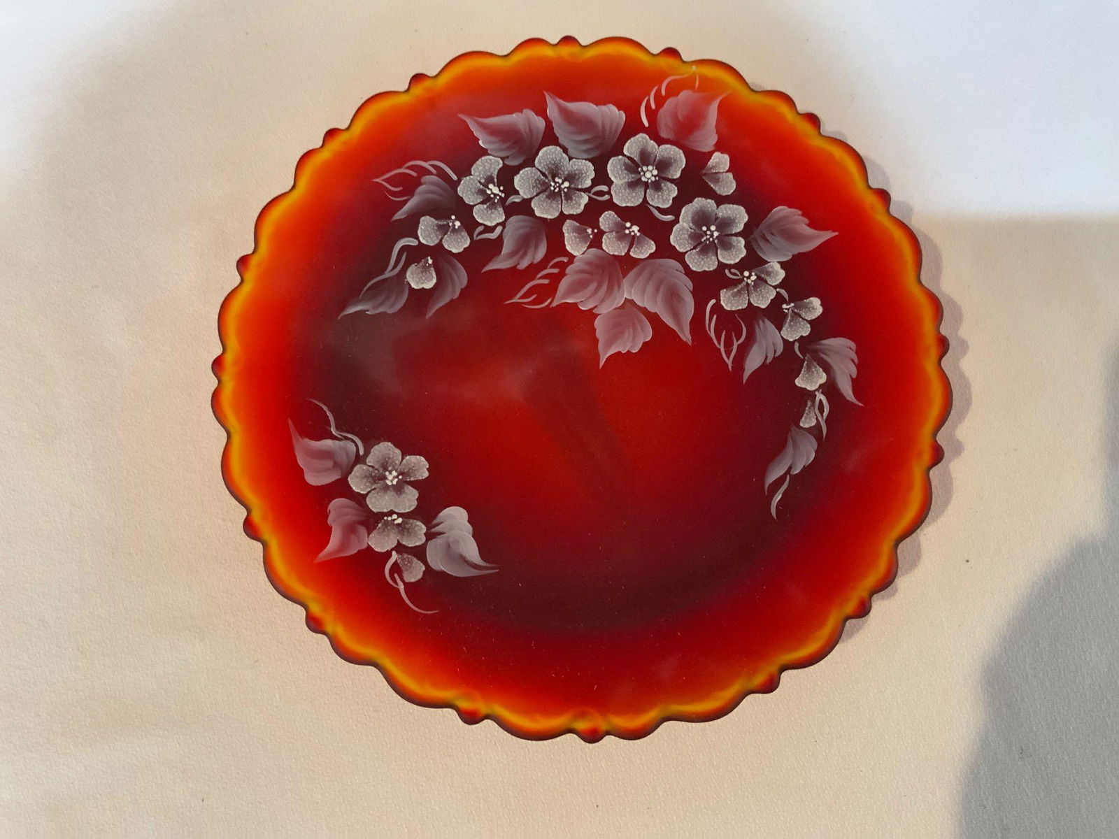 Fenton, ruby etched scalloped glass (1 of 3)